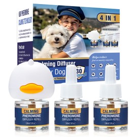 LKBHGF Dog Pheromone Calming Diffuser (Plug in+ 3 Pack 48ml Refill) Pet Pheromones Diffuser to Calm Kit for Anxiety Relief Reduce Barking Aggression Fighting Stress 90 Day Supply 4 in 1 Appeasing