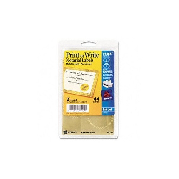 Avery® 39000104 Print or Write Gold Foil Notarial Seals SEAL,2"DIA GD,44/PK
