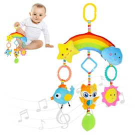 Sonajero Colgante Seguro,Juguetes Sonajeros Colgantes, Juguete de Asiento de Coche, Juguetes Infantiles, Animales de Peluche, Viene con tres juguetes de peluche diferentes.