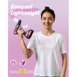 Pink Cordless Drill Set, 20V Max PowerDrill for Women, Lightweight ElectricDrill with Power Pack and Charger, 25 Position and 56 Pcs Accessoires, Womens Drill Tools Kit for House