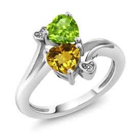 Gem Stone King 925 Sterling Silver Green Peridot Yellow Citrine and White Diamond Ring For Women (1.56 Cttw, Heart Shape 6MM, Gemstone August Birthstone, Available In Size 5, 6, 7, 8, 9)
