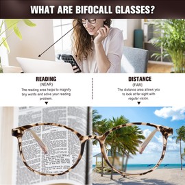 OPTOFENDY Bifocal Reading Glasses for Women, TR90 Round Clear Top Blue Light Computer Readers with Spring Hinge, Tortoise 2.0