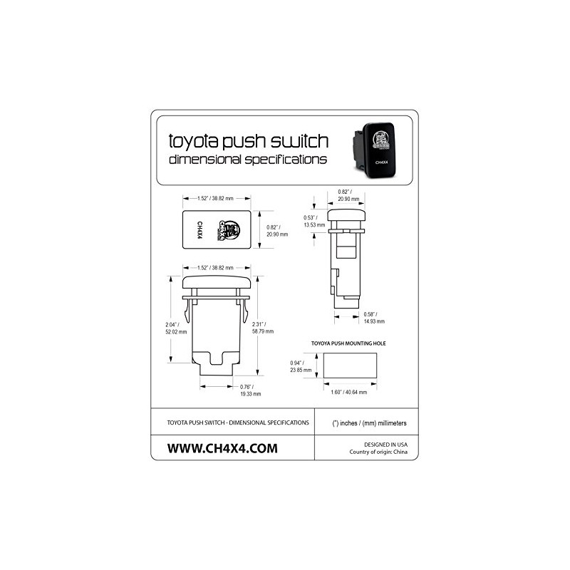 CH4X4 Push Switch for Toyota Tacoma 12V 3Amp - Rock