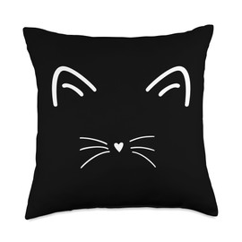 Cute Black Cat Face With Whiskers Cute Black Cat Throw Pillow, 18x18, Multicolor
