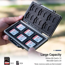 Estuche Para Tarjetas De Memoria Con 36 Ranuras,Organizador Resistente Al Agua y A Golpes Soporta 12 SD SDHC SDXC y 24 MicroSD MSD TF,Antipolvo & Portátil