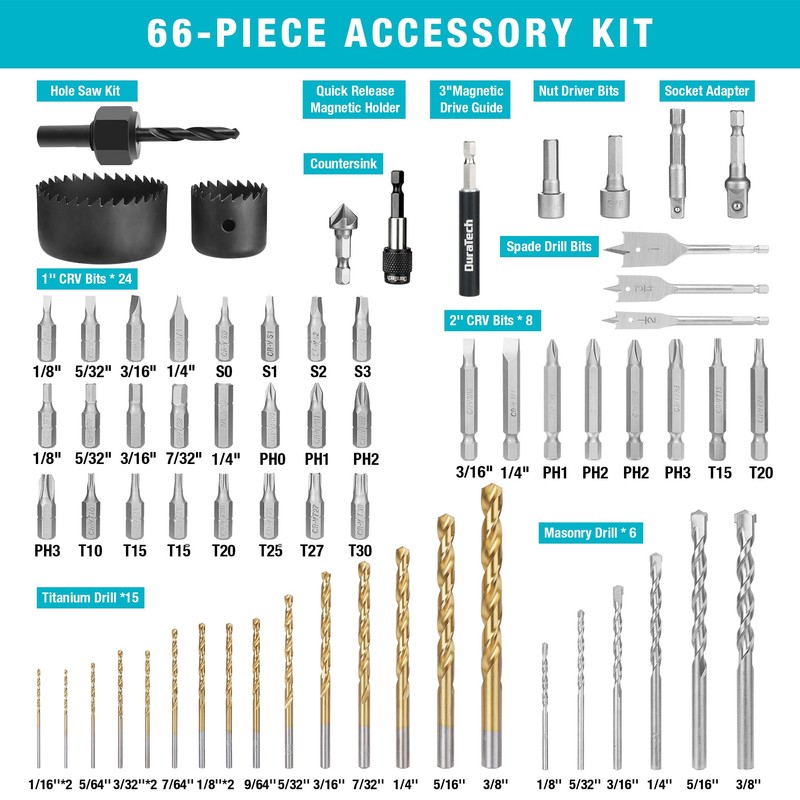 DURATECH Drill Bit Set, 66 PCS Driver Bits and Screwdriver