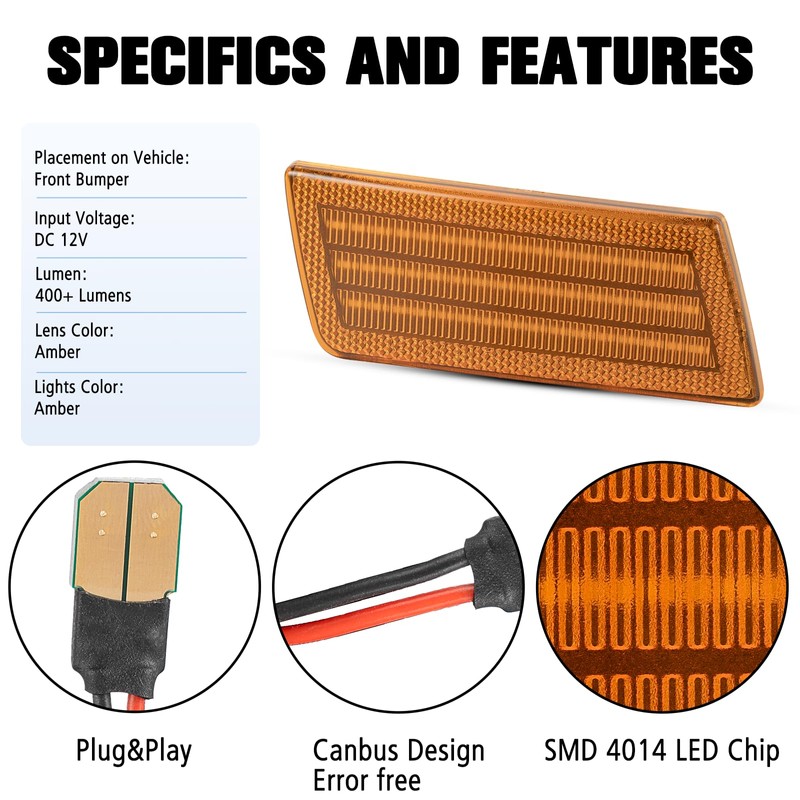 litzland LED Side Marker Lights Compatible With 2005-2014 Chrysler 300/300C