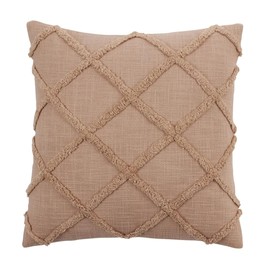 Fennco Styles Diamond Tufted Cotton Decorative Throw Pillow Cover 20" W x 20" L - Natural Lattice Cushion Case for Home, Couch, Living Room, Bedroom, Office and Holiday Décor