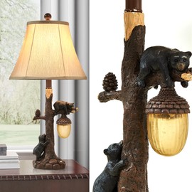 LOKHOM Rustic Western Bear Table Lamp with Nightlight Set of 2, 26“ Rustic Bedside Lamp with USB & Type C, Touch Control Natural Bears Table Lamp for Bedroom Living Room Foyer Office