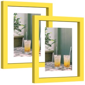eletecpro 8x10 Yellow Floating Picture Frames Set of 2, Real Double Glass Picture Frames for Wall Mount, Vertical or Horizontal Display Multi-Size Photos and Artworks up to 8 x 10 Inches, Home Decor