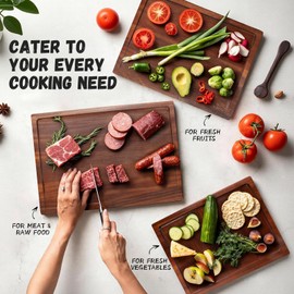 3-Piece 100% Natural Solid Walnut Cutting Boards, Chopping Blocks with Anti-Slip Stand, Deep Juice Channel & Recessed Handles, Ideal for Meat & Vegetable Prep, Perfect Gifts for Home Cooks