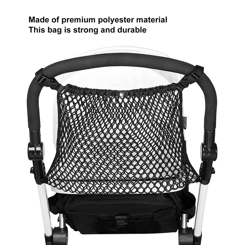 Stroller Mesh Bag Top Button Large Capacity Strap Adjustable Strong