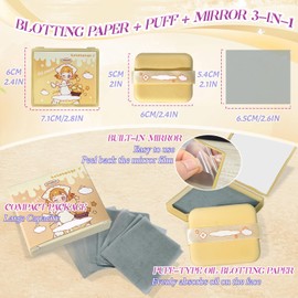 BOROLA 3-in-1 Oil Blotting Paper Set for Face 100 Sheets Oil Absorbing Sheet with Portable Mirror & Adhesive Makeup Puff, Blotting Paper for Oily Skin, Design for Men & Women(Yellow)