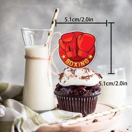 18pcs Red Glitter Boxing Gloves Dessert Cupcake Topper Wrestle Fight Sports Theme Boys Men Happy Birthday Party Decorations