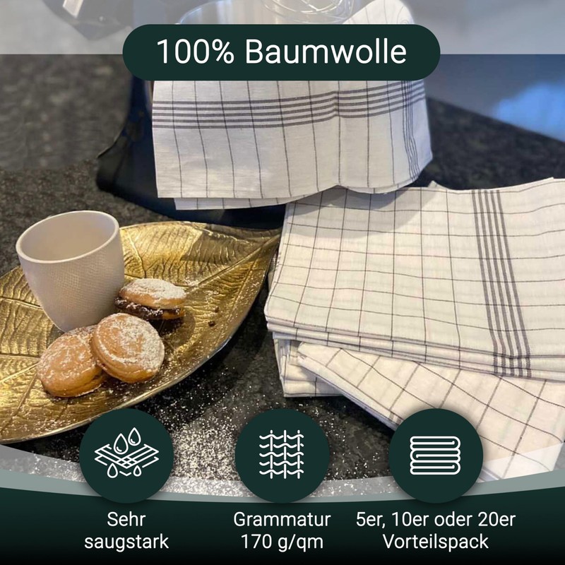 ZOLLNER Set of 5 Cotton Tea Towels in 50 x