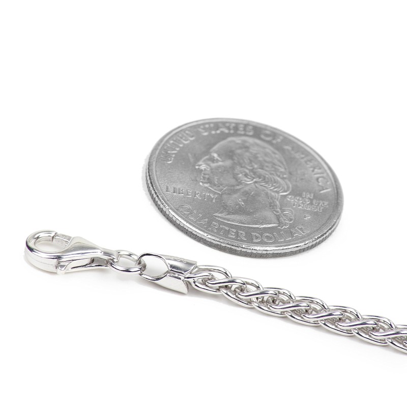 925 Sterling Silver 3.30 mm Spiga-Wheat Chain Necklace With Pear