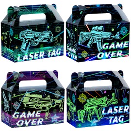 12 PCS Laser Tag Birthday Gift Boxes Neon Laser Tag Goodie Boxes for Kids' Laser Tag Birthday Decoration Laser Theme Glow Food Box Tray Table Centerpiece for Laser Tag Shooting Game Birthday Supplies