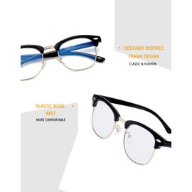 Blue Light Blocking Glasses for Women Men Semi-Rimless Frame Fake Nerd Eyeglasses (Transparent Silver)