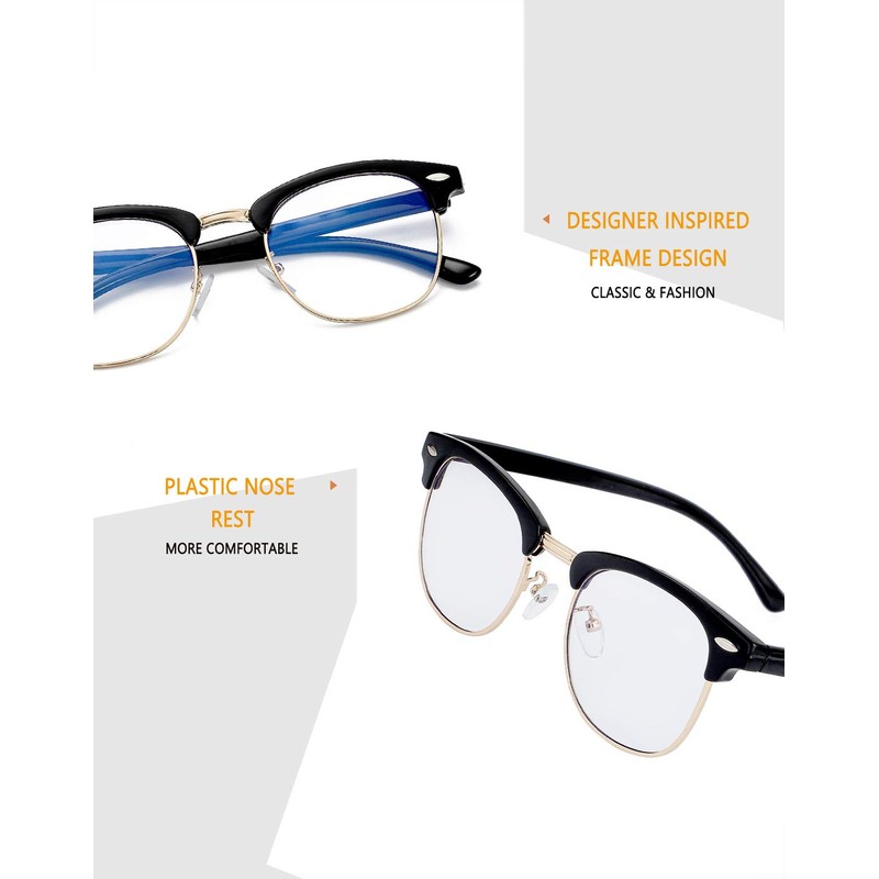 Blue Light Blocking Glasses for Women Men Semi-Rimless Frame Fake
