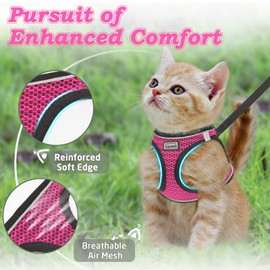 Cat Harness and Lead Set for Walking Escape Proof, Adjustable Kitten Vest Harness Reflective Soft Mesh Puppy Harness for Outdoor, Comfort Fit, Easy to Control (Pink, L)