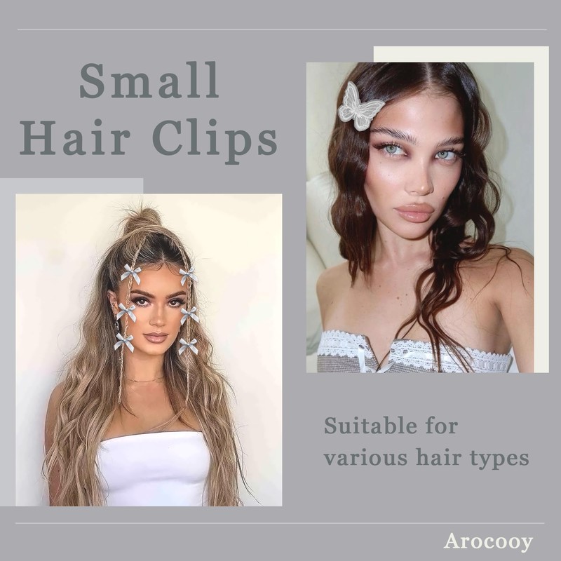 Arocooy 18PCS Bow Hair Clips Grey Lace Embroidery Butterfly Hair