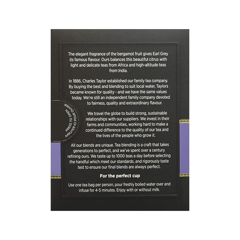 Taylors of Harrogate Earl Grey, Black Tea, Individually Wrapped Bags,