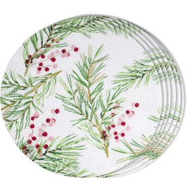 FunWheat Round Placemats Set of 6 Table Mats for Dining Tables Washable Non-Slip Place mats 15 Inch for Christmas(Christmas Tree, 6pcs)
