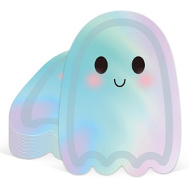 Whaline - 40 platos de papel de fantasma de Halloween, iridiscentes, bonitos platos desechables con forma de fantasma, de aluminio, para fiesta de Halloween, para cumpleaños, baby shower, suministros