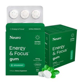 Neuro Extra Strength Energy Caffeine Nootropics for Energy & Focus - Sugar-Free with L-theanine, Caffeine, Vitamin B12 & Vitamin B6 - Spearmint Flavor:_Gum
