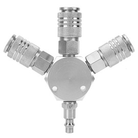 3-Way Compressed Air Distributor Pneumatic Connection, 1/4 Inch F-NPT Air Hose Distributor Quick Coupling Connection Adapter Splitter Silver