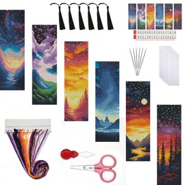14CT Sun and Moon Cross Stitch Bookmark Stamped Embroidery Kit for Beginner