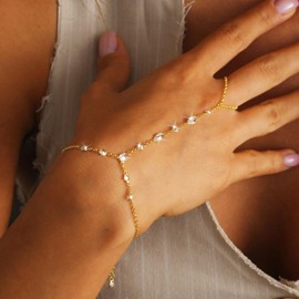 Hand Chain Ring Bracelet Hand Chain Dainty Gold Finger Ring Slave Bracelet Zircon Hands Jewelry Gifts Trendy Stuff 2025