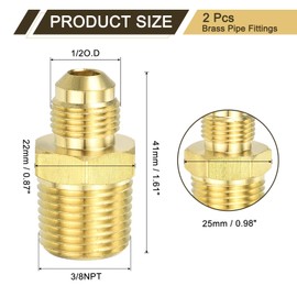 sourcing map Brass Tube Fitting, 1/2O.D x 3/8NPT Brass Flared Pipe Adapter Fittings Reducing Nipples Connector, Half Union Gas Adapter for Pipe Connections, Hydraulics, Refrigeration
