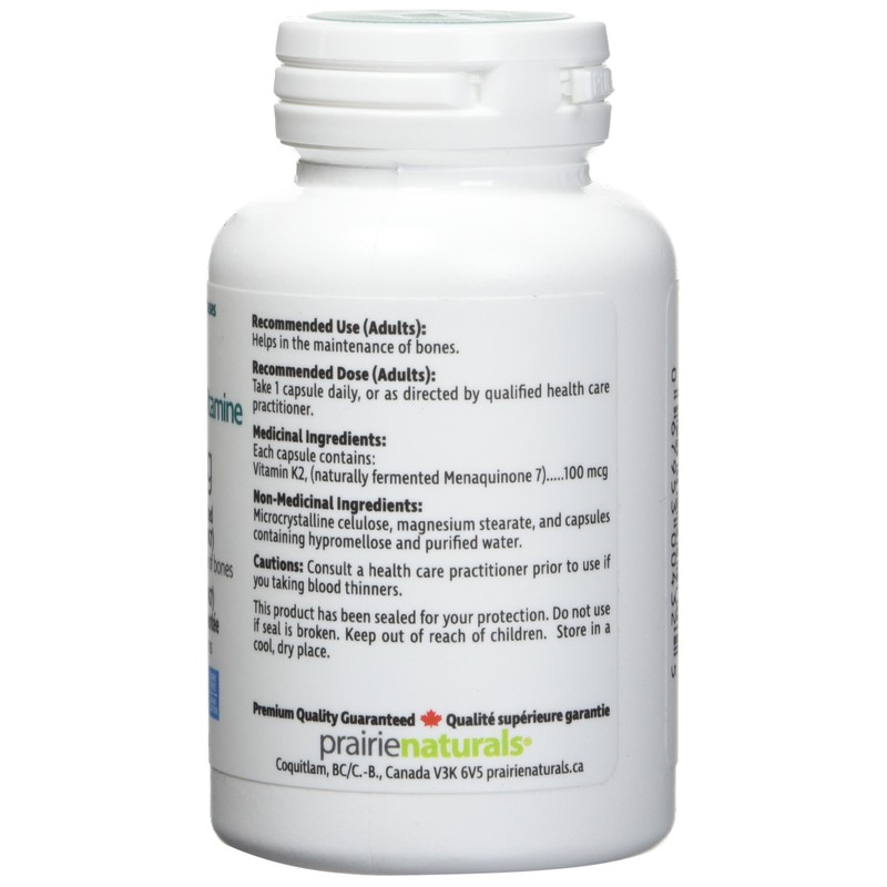 Prairie Naturals Vitamin k2 mk-7 100mcg vcaps, 60 Count