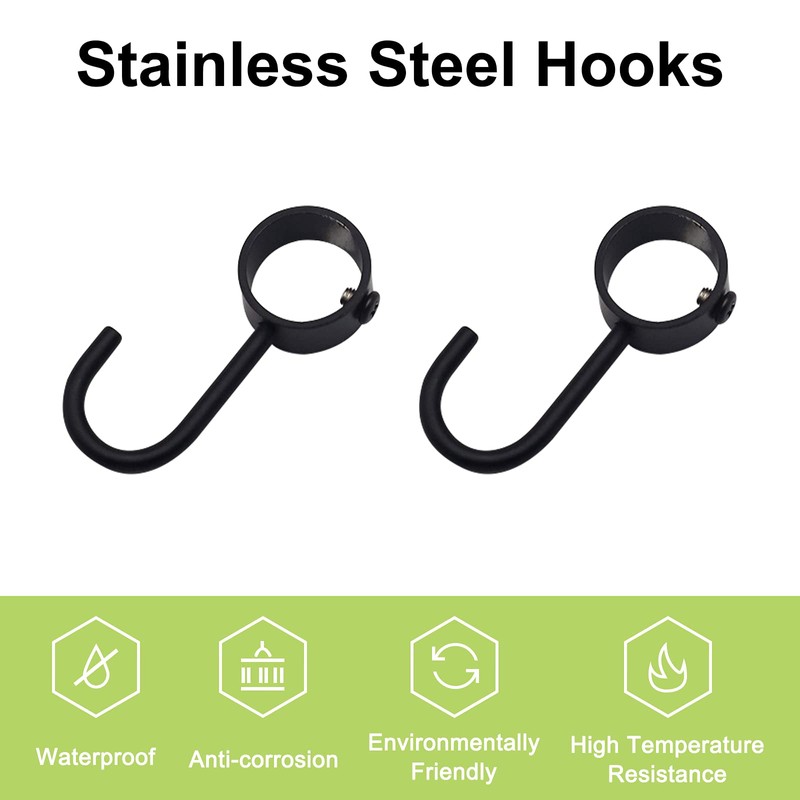UFURMATE Rail Sliding Hook, 6Pcs Black Kitchen Storage Hooks Stainless