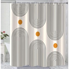 Cortina De Baño Boho, 180cm*180cm Cortina De Ducha Tela, Ojales De Metal con 12 Ganchos, Resistente Al Agua y Antimoho, Tejido De Poliéster, Ideal Cortina Regadera para Hogar, Hotel (Líneas)