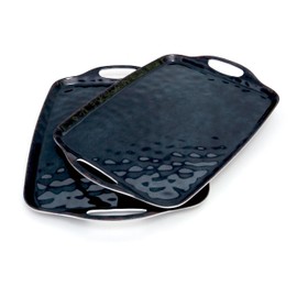 TP Serving Tray with Handles, Large Rectangle Melamine Serving Platter Set of 2, Retro Black
