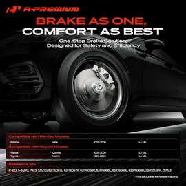 A-Premium Kit de discos de freno delanteros perforados y ranurados de 10,83 pulgadas (275 mm) + pastillas cerámicas compatible con determinados modelos de Pontiac y Toyota - Corolla 2003-2008, Matrix 2003-2008, Vibe 2003-2008, 1.8L