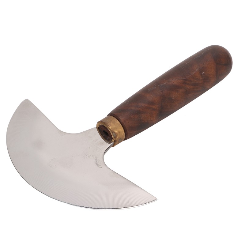 Leather Round Head Knife Walnut Wooden Handle Large Double Sided