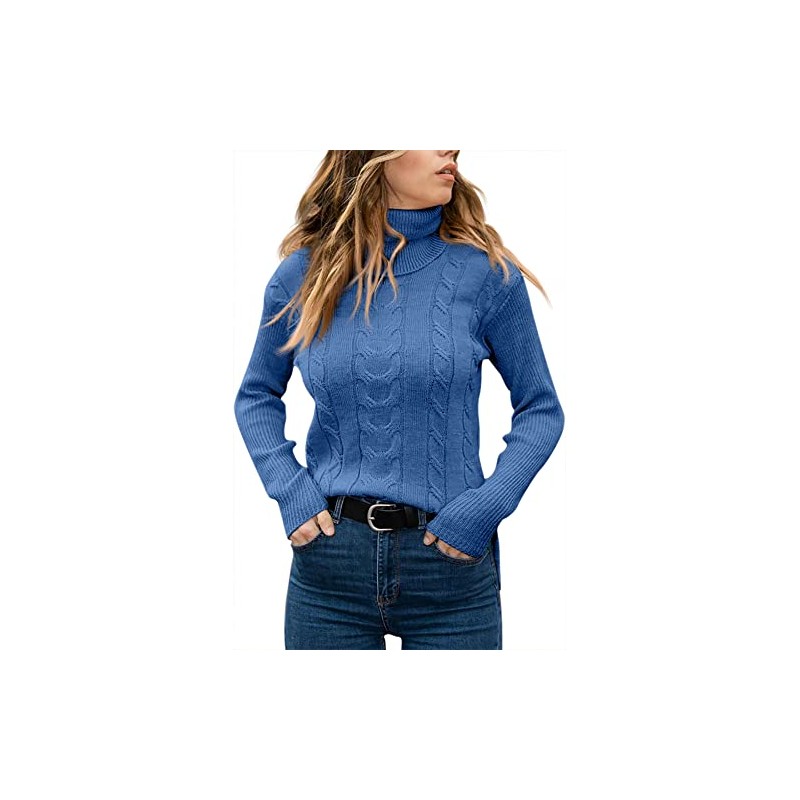 GeGekoko Womens Turtleneck Sweaters Cable Knit Long Sleeve Tops Pullover