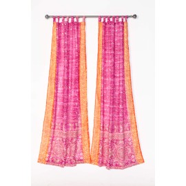 Light-Filtering Sari Colorful Curtains – Boho Curtains, Bed Canopy Panel, Wall Tapestry or Window Treatment For Bedroom or Living room + Tote bag (96"L x 42"W Set of 2, Fuchsia Orange)