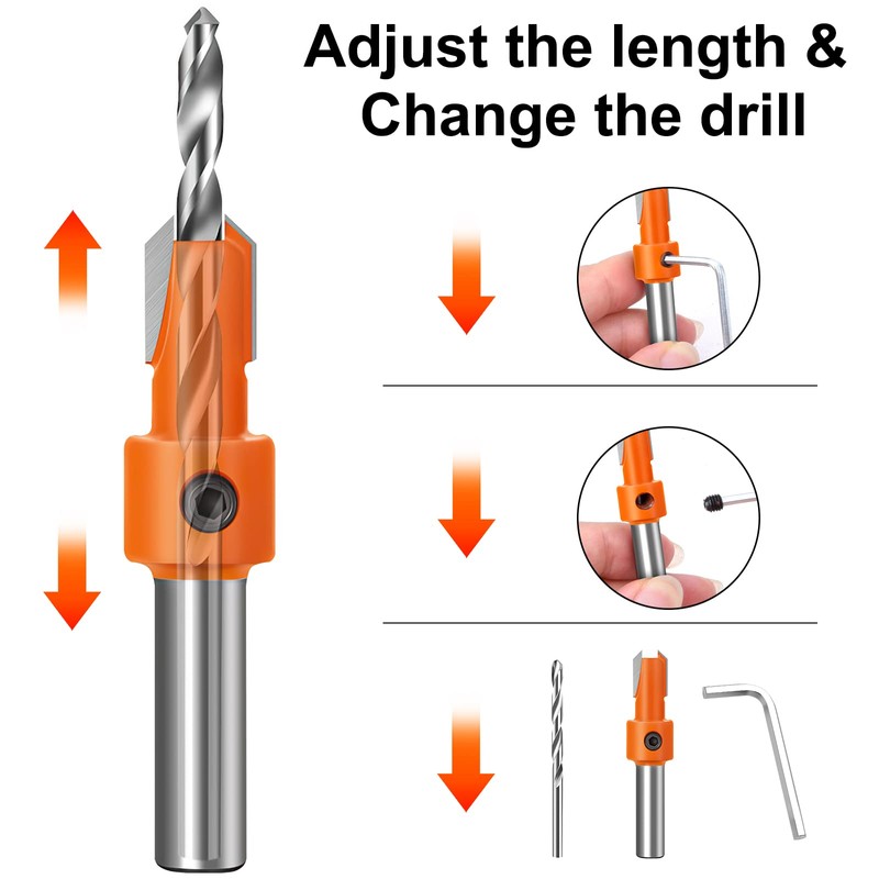 5 Pcs Countersink Drill Bit Set, Adjustable Drill Bit Quick