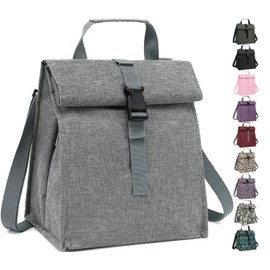 GYEUKHAM Insulated Lunch Bag for Men/Women/Kids, Roll top Reusable Lunch Box with Adjustable Shoulder Strap, Thermal Lunch Cooler Tote Container for Adults/Teens School Work Office Picnic,Grey