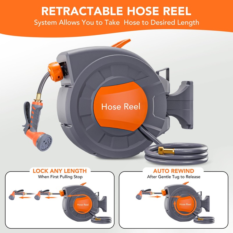 IDEALHOUSE Garden Hose Reel, 1/2 in x 72 ft Wall