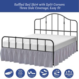 COTTINGOS Falda de cama con volantes con esquinas divididas, cobertura de tres lados, tamaño king, falda de cama de 45,72 cm de caída, ajuste a medida, sin arrugas, volante de polvo, color gris plateado