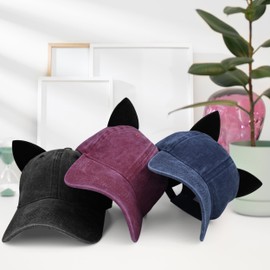 Busnos Mens Baseball Cap Funny Trucker Hats for Men Women Cute Cat Ear Beanie Distressed Baseball Cap Ponytail Hat for Women Fashionable Red Golf Hat Running Hats for Women Men, #D Baseball Cap for