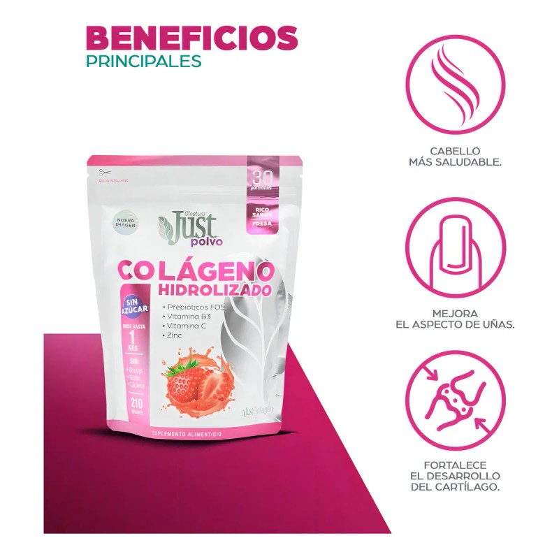 Just Colágeno Hidrolizado Collagen 6000 En Polvo Sabor Fresa