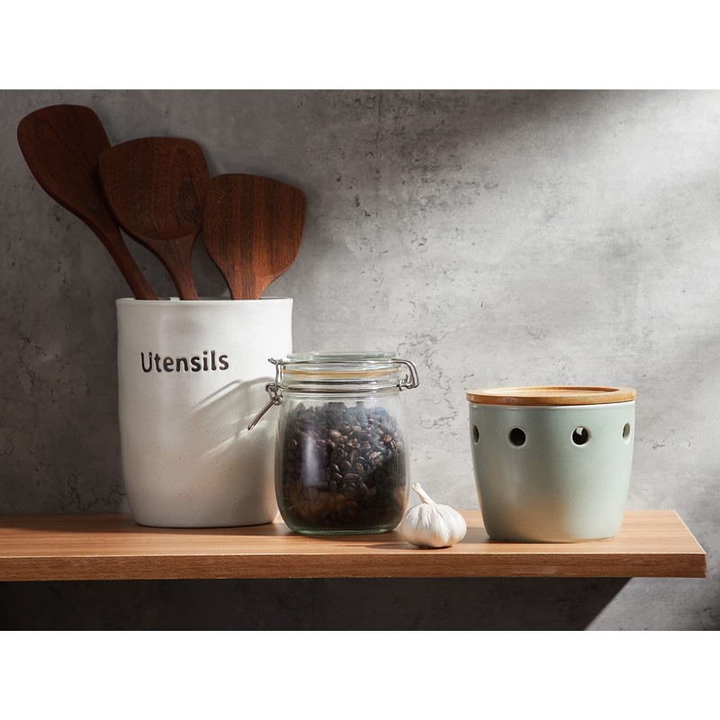 ONEMORE Large Garlic Keeper with Lid, Ceramic Garlic Saver 5