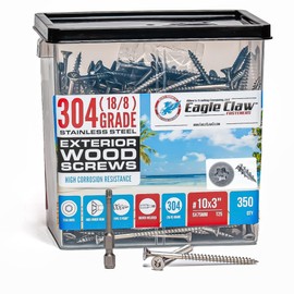 #10 x 3 Inch Stainless Steel Deck Screws | 304 Grade (350 Pack) | Flat Head T25 Star Torx Drive | Stainless Steel Wood Screws by Eagle Claw Fasteners | Corrosion & Rust Resistant (Includes Driver Bit)