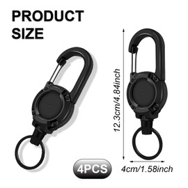 Smloplom Pack of 4 Extendable Keyrings, Durable with Spring Steel Cable (0.9 mm), the Lanyard for Mountaineering, Fishing, Climbing, Outdoor, Black, black